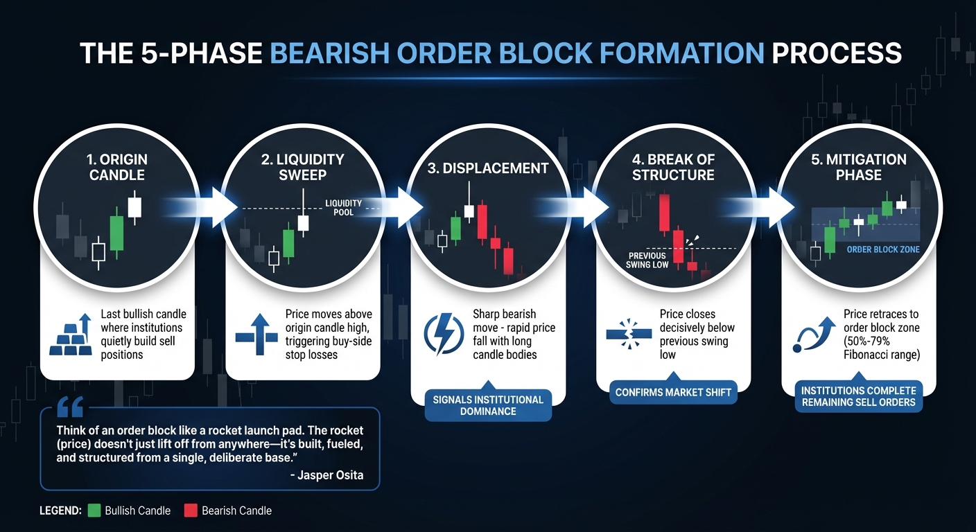 5-Phase Bearish Order Block Formation Process