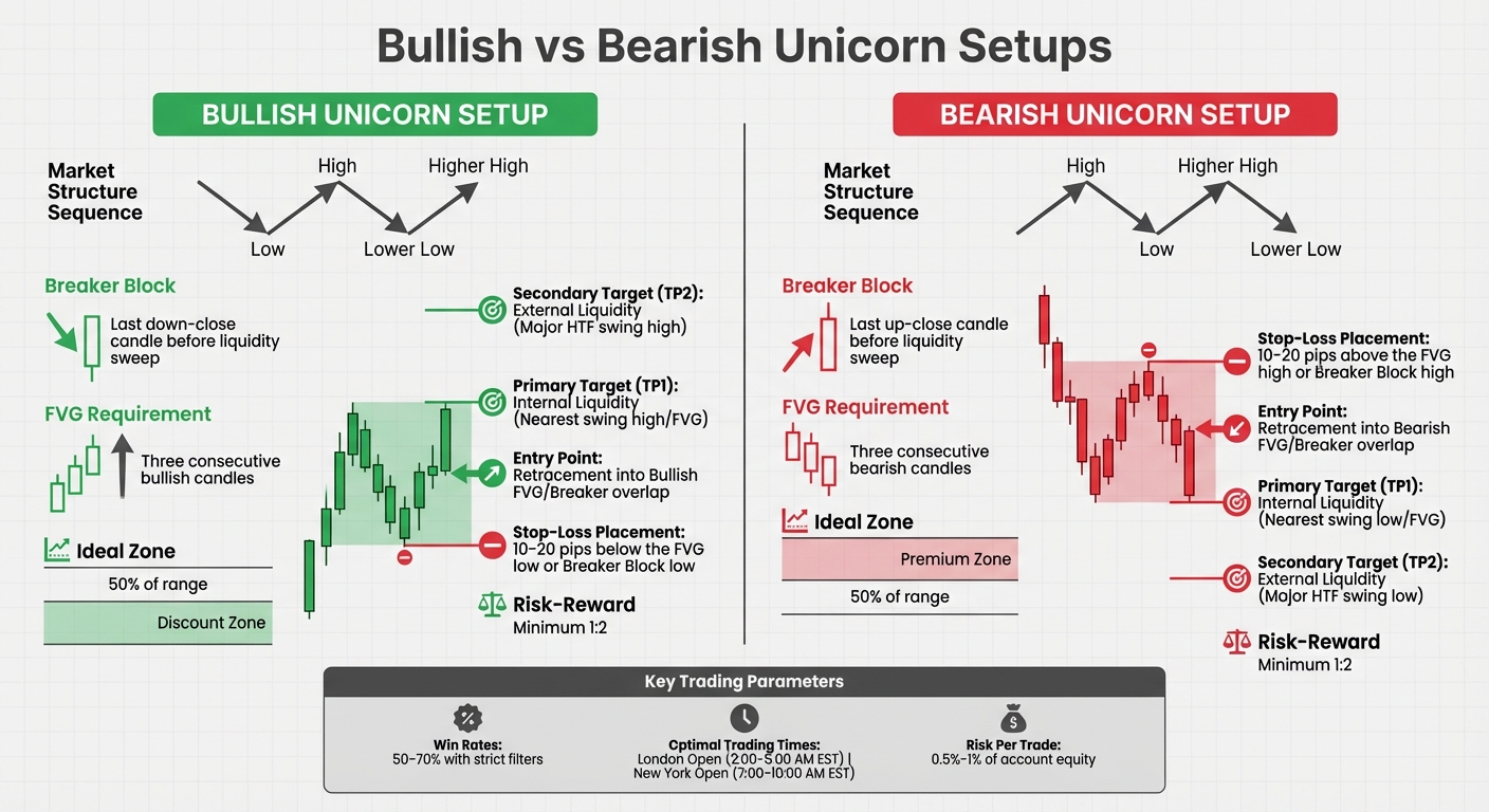 Bullish vs Bearish ICT Unicorn Trading Setups Comparison