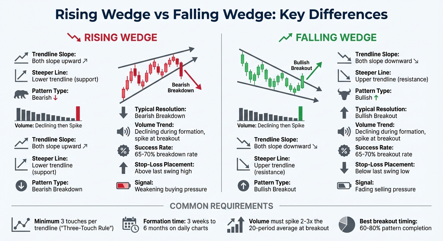Rising vs Falling Wedge Pattern Comparison Chart