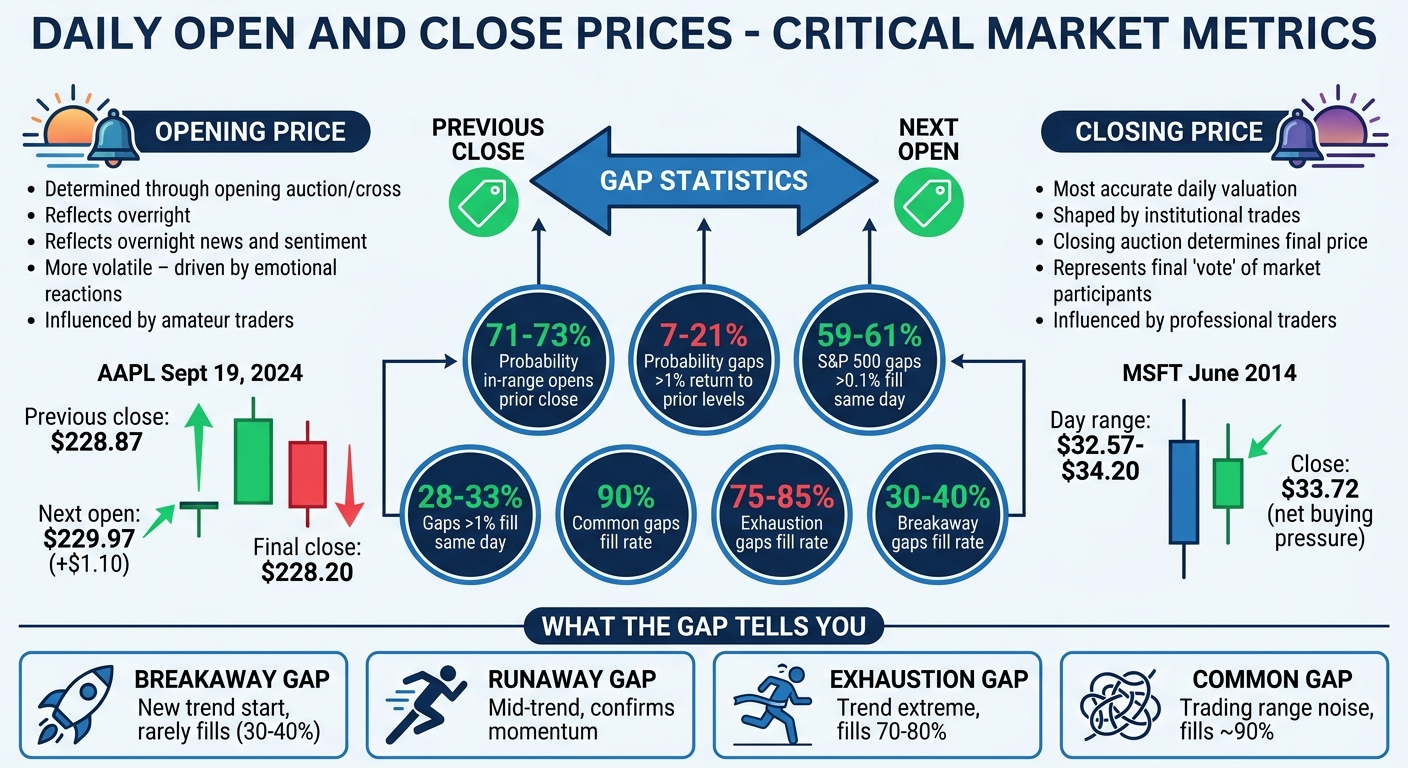 Daily Open vs Close Prices: Key Trading Metrics and Gap Statistics