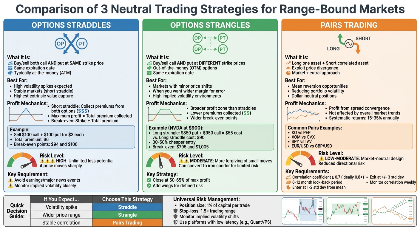 Neutral Trading Strategies Comparison: Straddles vs Strangles vs Pairs Trading