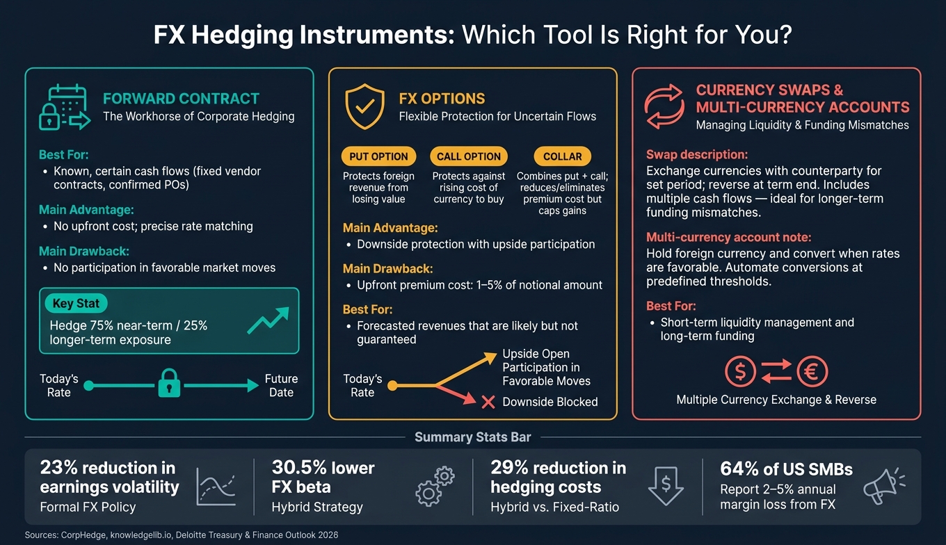 FX Hedging Instruments Compared: Forwards, Options & Swaps
