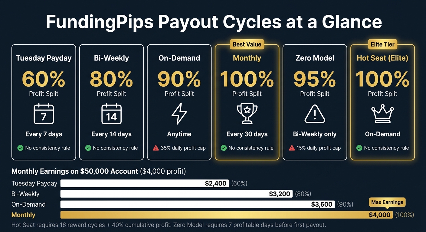 FundingPips Payout Cycles: Profit Split & Rules Comparison